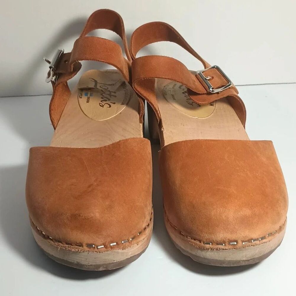 Lotta's Stockholm Wood Leather Highwood Brown Clogs Nubuck Leather 38/7.5 - Picture 7 of 12